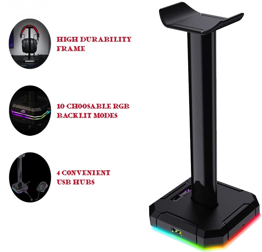 Redragon HA300 Scepter Pro Headset Stand RGB Backlit Gaming Headphone Stand with Supporting Bar