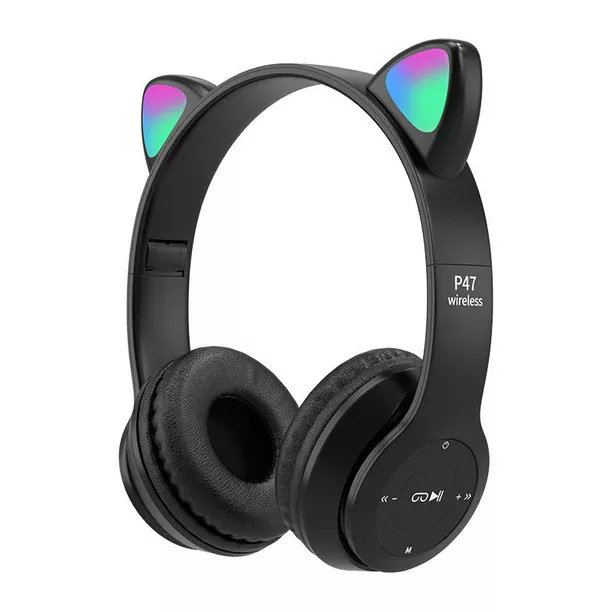 P49M Over Ear Headset for Kid, Cute Cat Ear Wireless Bluetooth Headphone