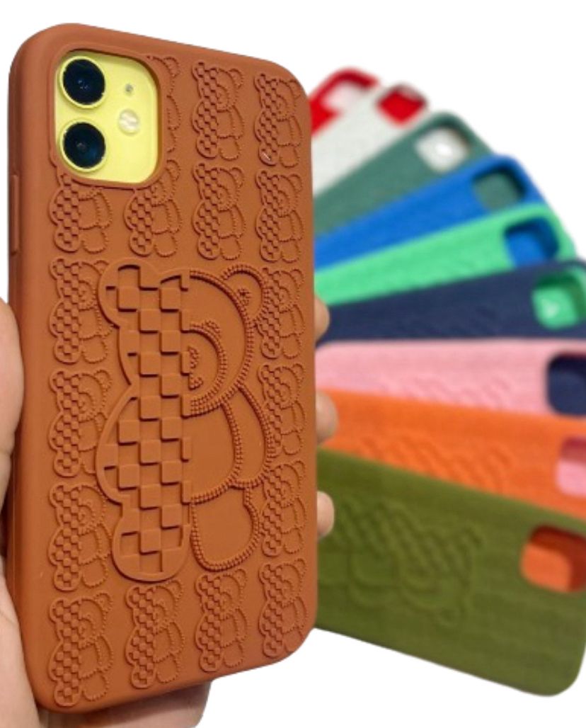 Cute 3D Bear Soft Silicone Phone Case for iPhone Candy Color Soft TPU Bumper Bumper Cover