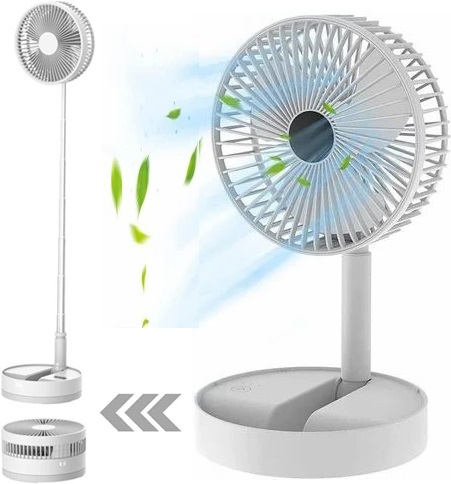 Folding Fan USB Pedestal Fan - Oscillating Stand Fan with Built-in Control Speed ​​Settings Adjustable Height and Tilt - Floor Stand Fan for Outdoor Home Office Use (White)