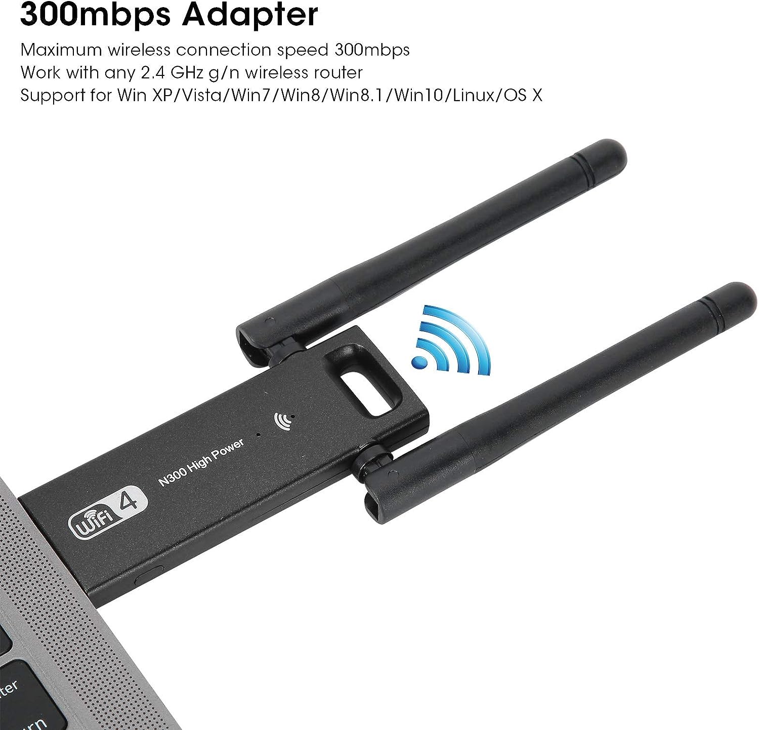 USB Wifi Antenna Adapter, 300Mbps 802.11an Wireless WiFi Network Card with HighPower Antenna for Computer