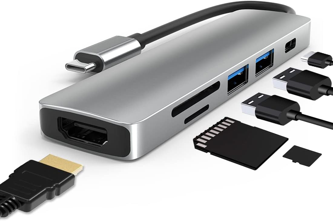 USB C Hub with 4K HDMI, Lively Life 6 in 1 Multiport Adapter with USB 3.0 Fast Data Transfer Port, PD Type C Charging Port, SD/TF Card Reader 60W Delivery for Macbook/Mac Pro/iMac/Surface Pro/XPS