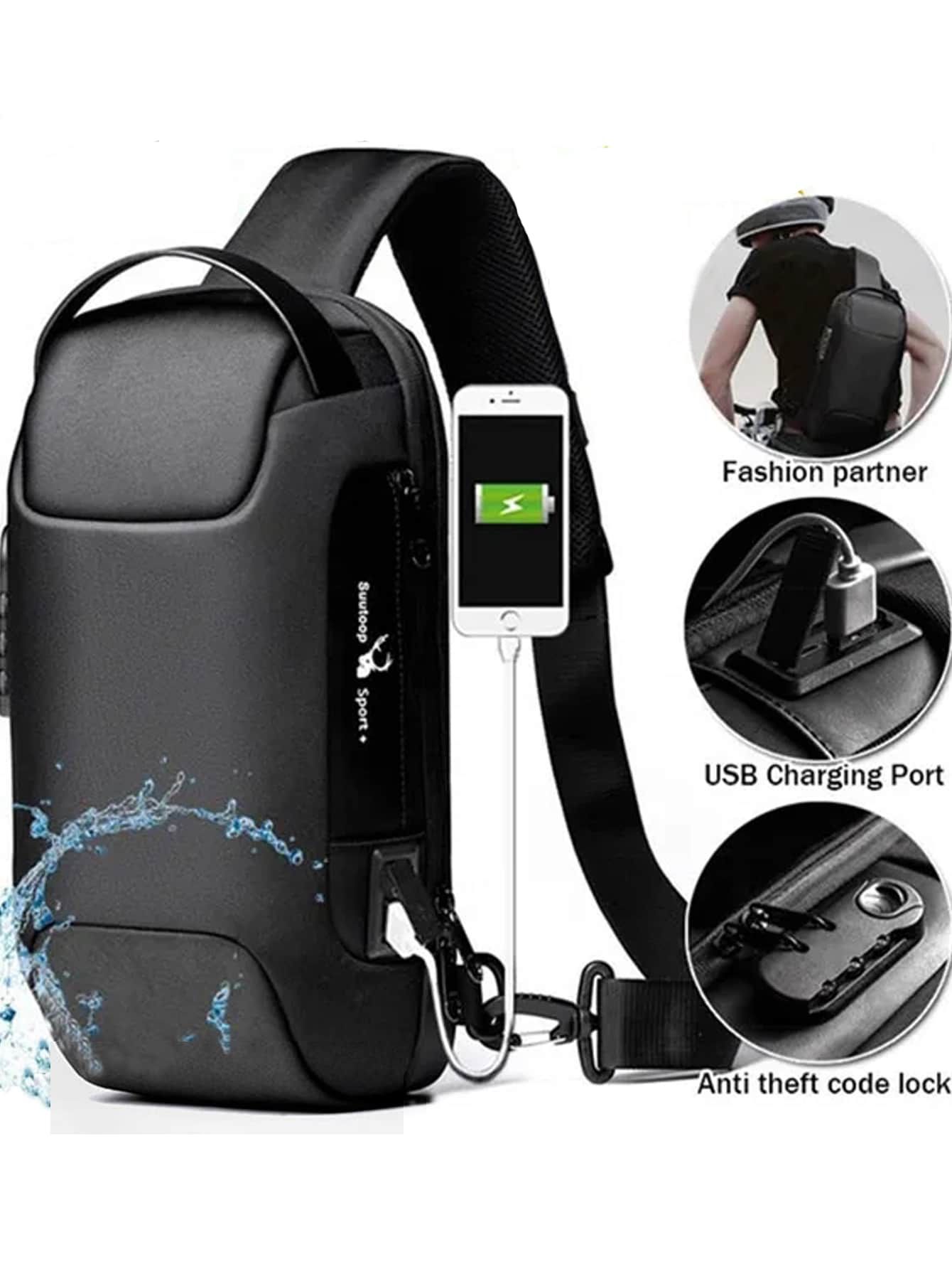 crossbody shoulder bag Sports, anti-theft, waterproof, with USB password lock