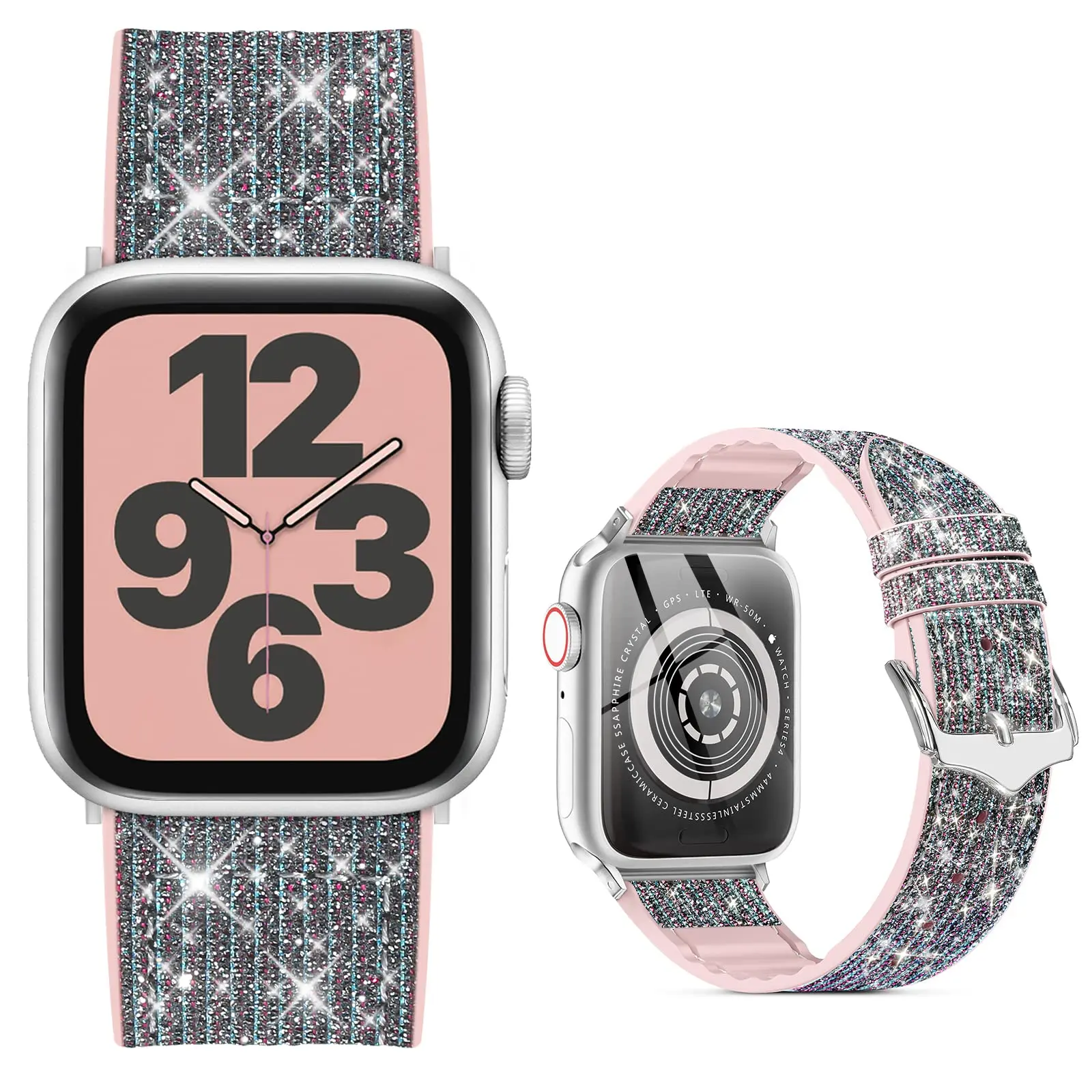 Bracelet en silicone et cuir pour Apple Watch, Bracelet Bling Correa, iWatch Series 3, 5, 4, 6, SE, 7, 41mm, 45mm, 40mm, 44mm, 38mm, 42mm, 45mm