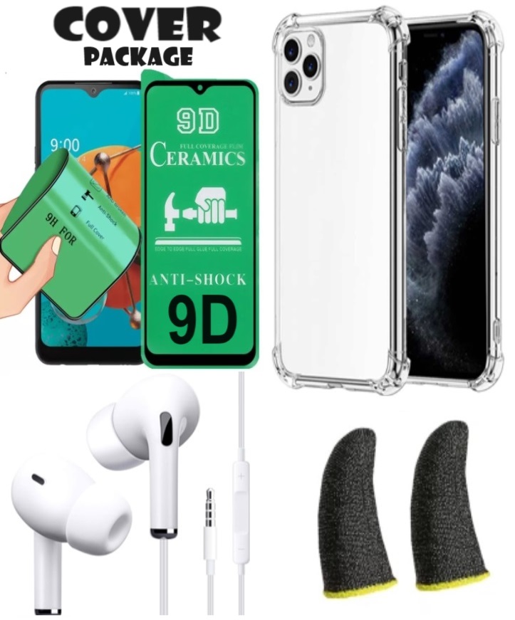 Cover package (transparent cover + 9D ceramic screen protection + earphones + anti-perspirant fingers)