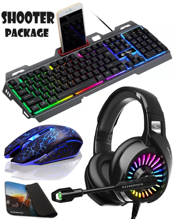 shooter package (keyboard + headset + mouse + mouse pad)