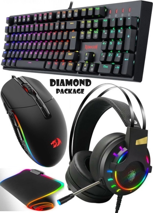 Diamond Package (Sorara mechanical keyboard + illuminated Invader mouse + headset + K3 high-quality super bass surround speaker + illuminated mouse pad)