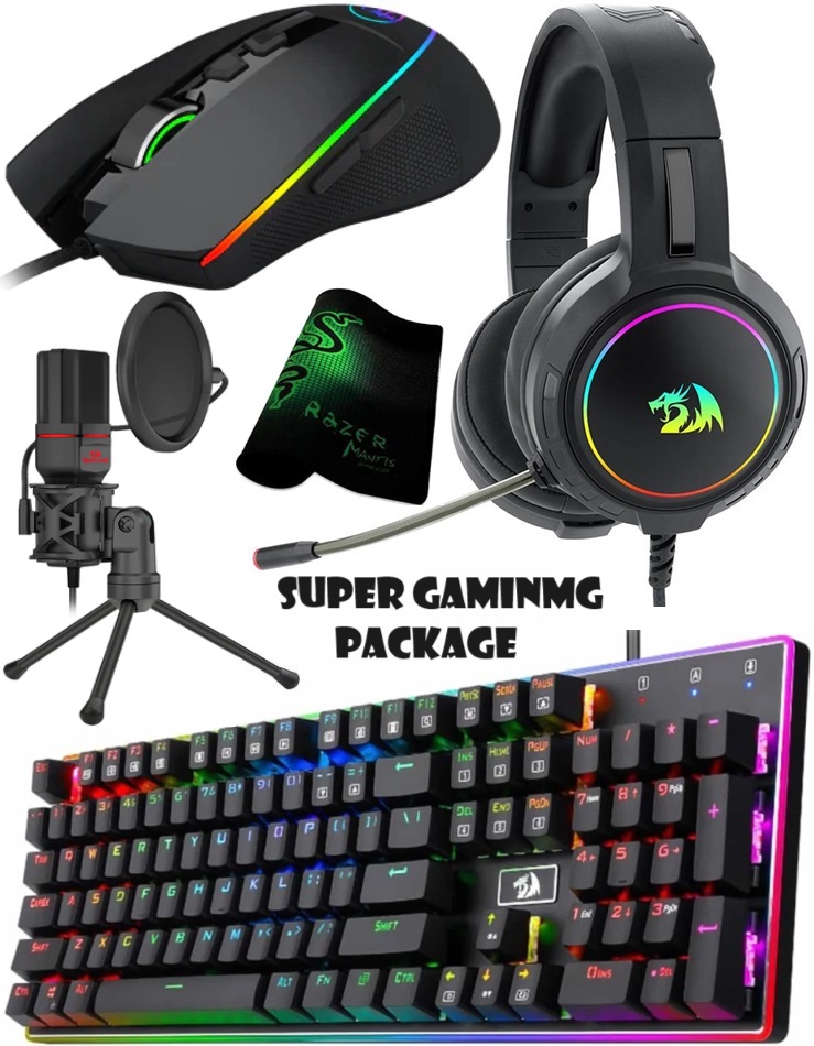 Super Package (Retro Mechanical Keyboard + Minto Surround Speaker + Luminous Emperor Mouse + Blazer Stream Microphone + Mouse Pad)