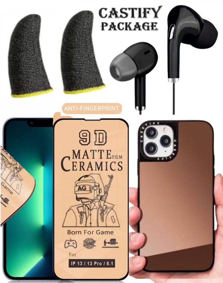 Castify package (Castify mirror cover + 9D matte protection against fingerprints and unbreakable + new and advanced S6 earphone + anti-perspirant touching fingers cloth)