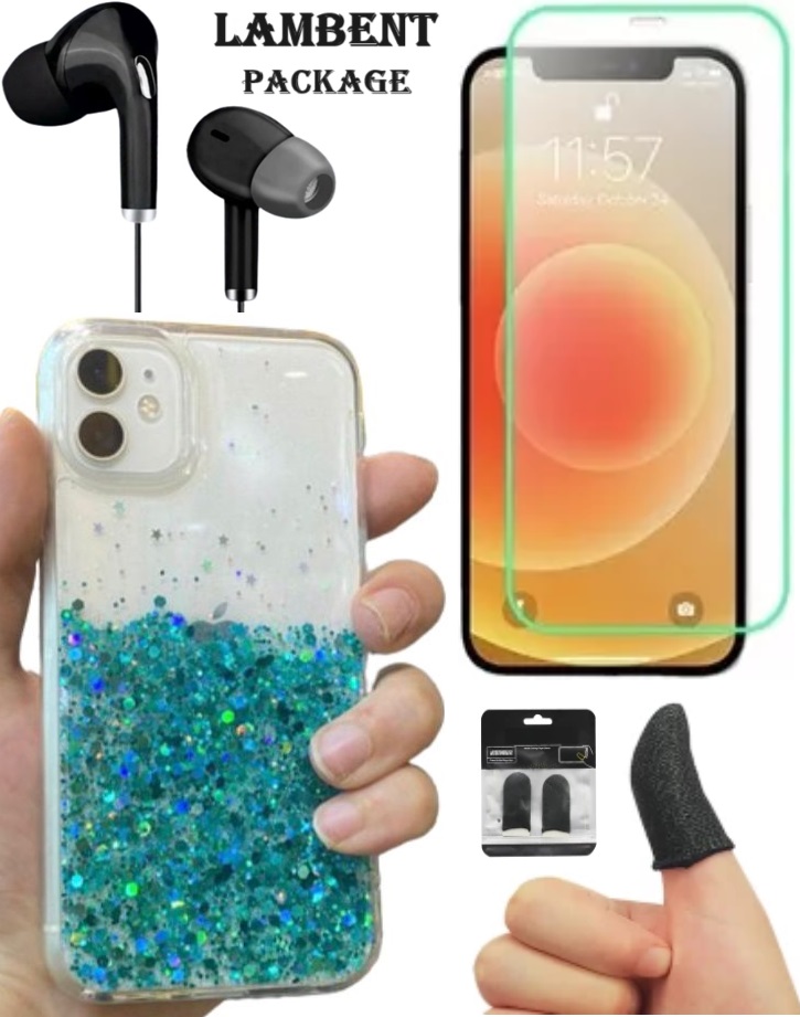 Lambent Package (Smooth Shiny iPhone Mobile Cover + Luminous Glass Protection + New and Advanced S6 Earphone + Anti-Sweating Cloth Touch Fingers)