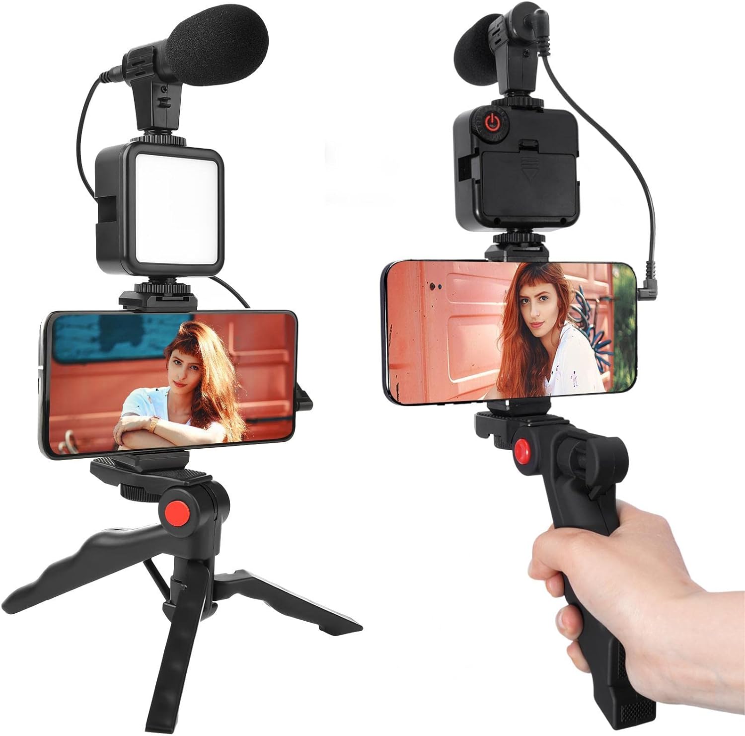 Smartphone Video Recording Kit with LED Light, Microphone, Phone Holder, Tripod Stand