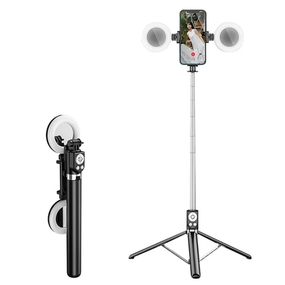 1.70 cm Bluetooth selfie stick with side LED rings for lighting