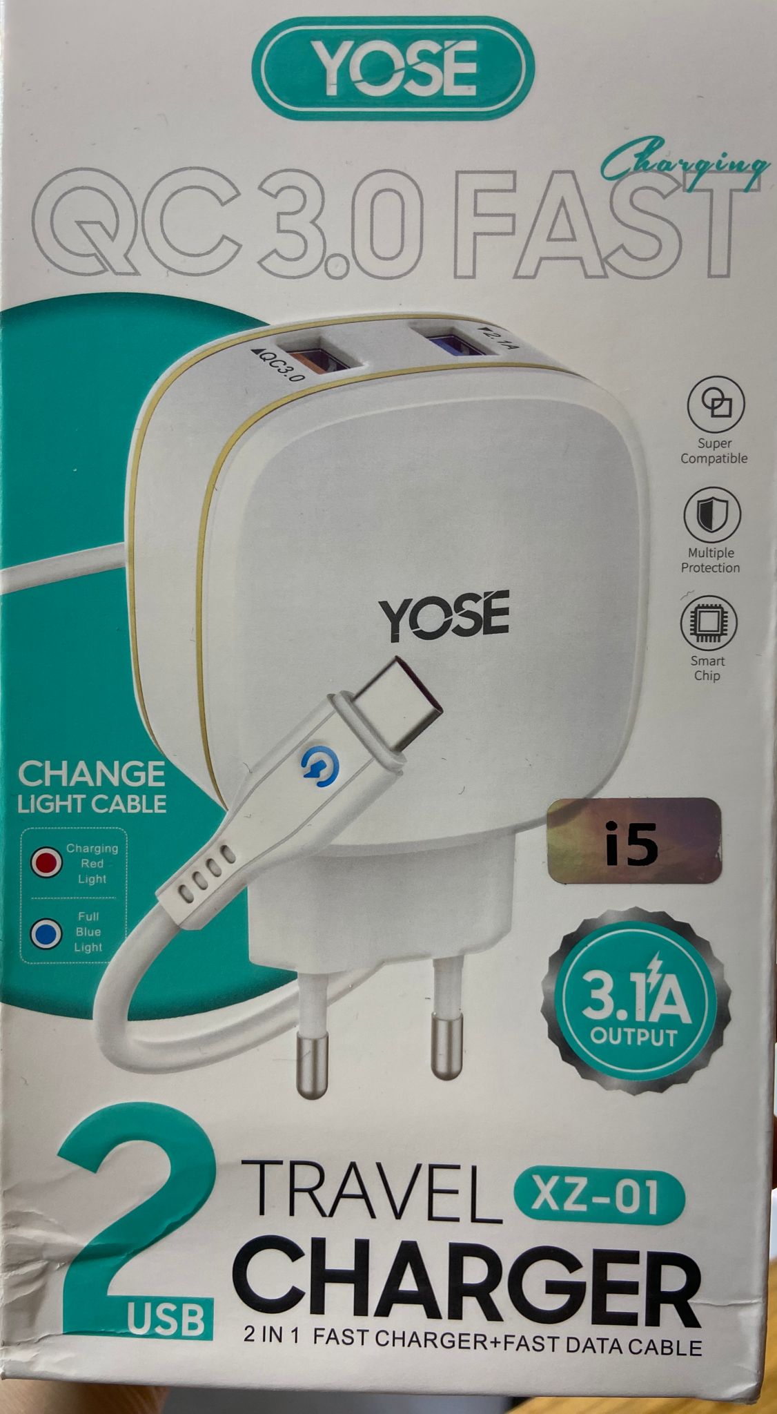 YOSE XZ-01 mobile charger supports 3.1A fast charging with two USB ports