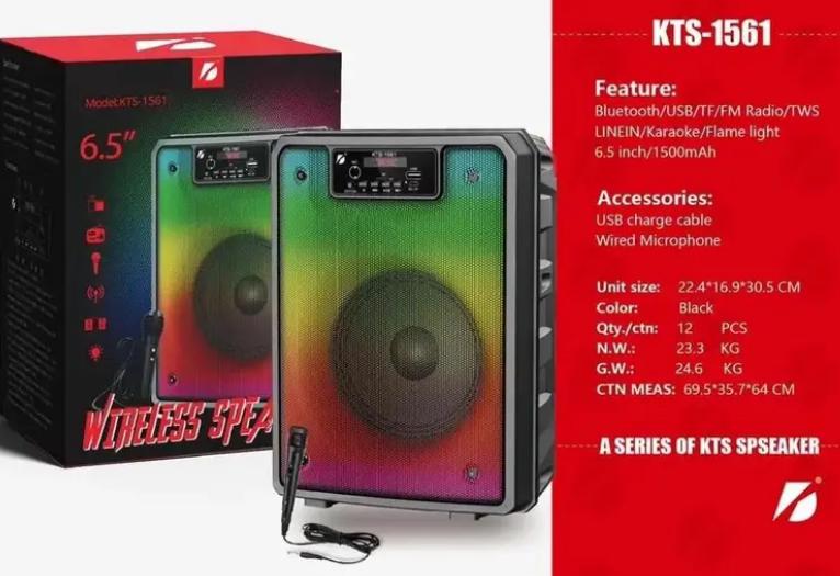 KTS-1561 Wireless Portable Speaker KTS 6.5inch Big Rechargeable Speaker With LED Screen