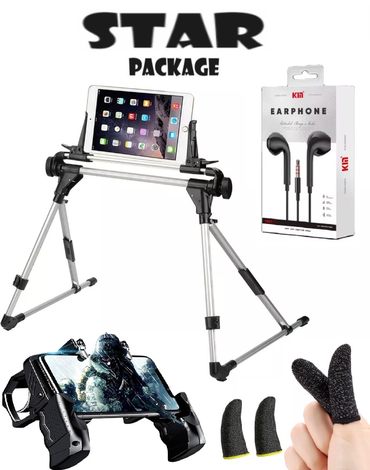 Star Package (Stand for iPad and tablets + K21 portable gaming controller + New and advanced S6 earphone + Touch fingers, anti-sweat cloth)