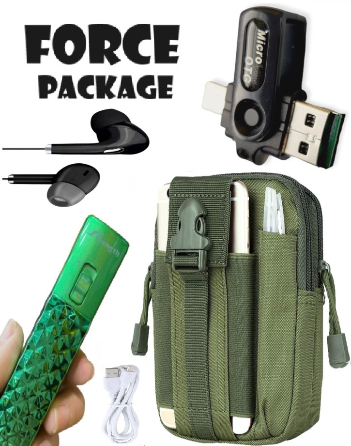 Force Package (Military Bag + Wired Earphone + Original Design Rouge Power Bank + Micro Otg Memory Card Reader Adapter)