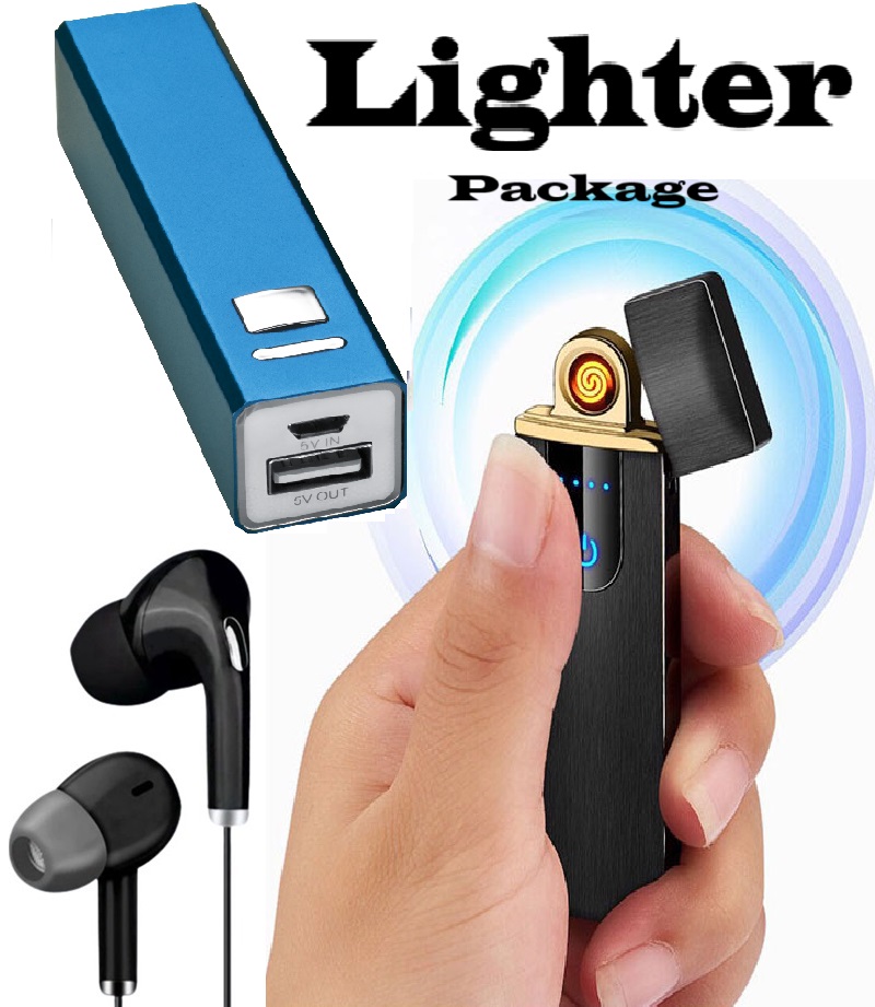 Lighter Package (USB rechargeable electronic lighter + original power bank 2800 mAh + new and advanced S6 earphones)