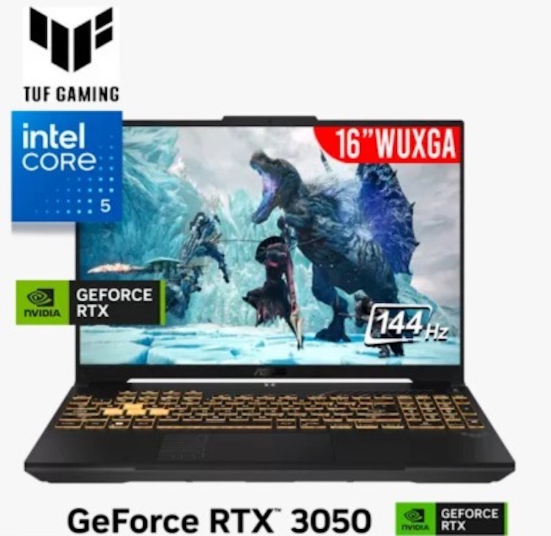 ASUS TUF Gaming F16 FX607VJ-RL009 – كرت شاشة NVIDIA GeForce RTX 3050 سعة 6 جيجا -معالج Intel Core i5-210H - ذاكرة 16 جيجا DDR4 - تخزين 1 تيرابايت SSD - شاشة 16 بوصة WUXGA بتردد 144 هرتز - لابتوب