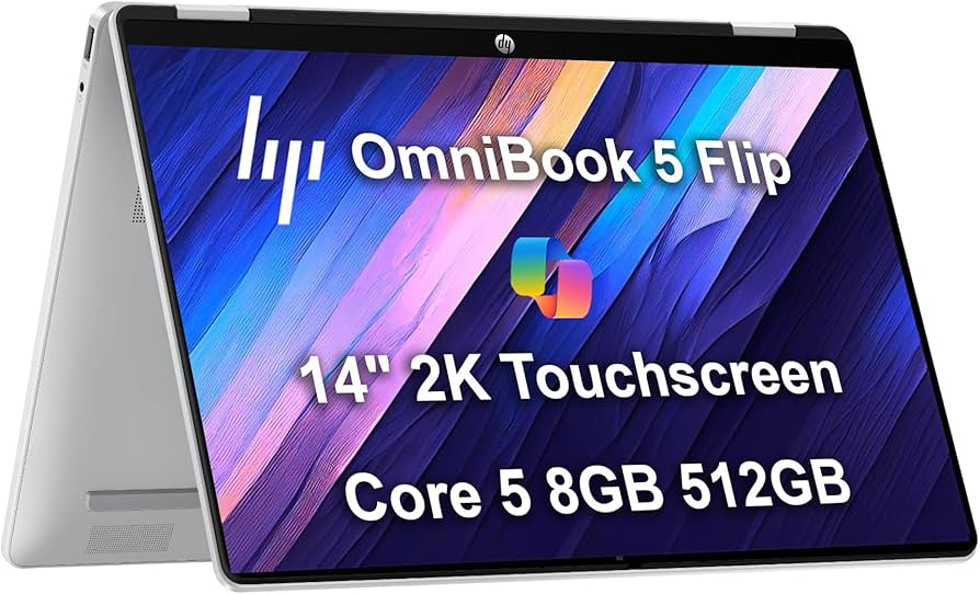 HP Omnibook 5 14-FP0013dx X360 – كرت شاشة Intel Iris Xe - معالج Intel Core i5-120U - ذاكرة 8 جيجا - تخزين 512 جيجا SSD - شاشة 14 بوصة 2K لمس - نظام Windows 11 - لوحة مفاتيح مضيئة - لابتوب 