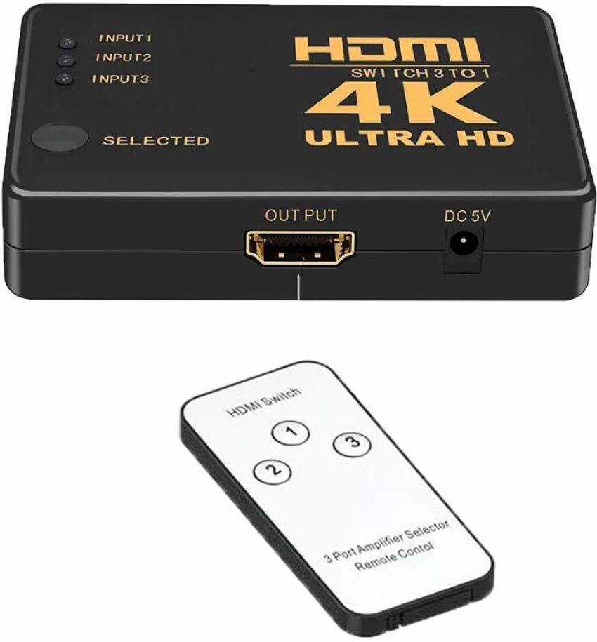 ULTRABYTES 3 منافذ HDMI موزع تبديل HDTV فيديو مع جهاز تحكم عن بعد يدعم HDCP 3x1 HDMI جهاز بث الوسائط (أسود)