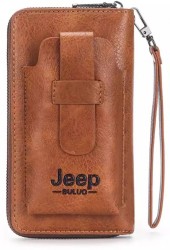 JEEP BULUO Famous Brand Double Zip Leather Phone Wallet