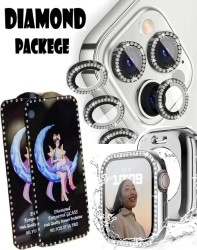 Diamond Package (Strong Crystal Glass Protection with Rhinestone Edges + Colorful Diamond Camera Lens Protection + Spigen Diamond Watch Case)