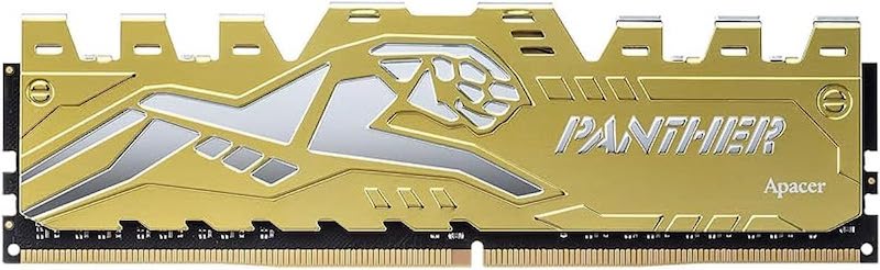 Apacer Panther Rage RGB Gold DDR4 – سعة 16GB (2×8GB) – تردد 3200MHz – تصميم ذهبي فخم بإضاءة RGB - رام