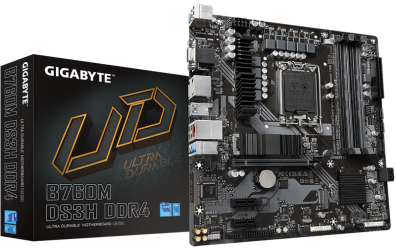 Gigabyte B760M DS3H DDR4 – مقبس LGA 1700 – دعم معالجات Intel الجيل 12 و13 و14 – DDR4 – PCIe 4.0 – Micro-ATX - مذربورد