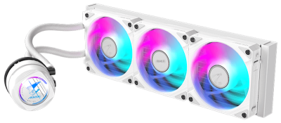 GIGABYTE AORUS WATERFORCE 360 Ice White – تبريد سائل احترافي 360mm – 3 مراوح ARGB – تصميم أبيض مميز – دعم Intel وAMD - مبرد مائي 