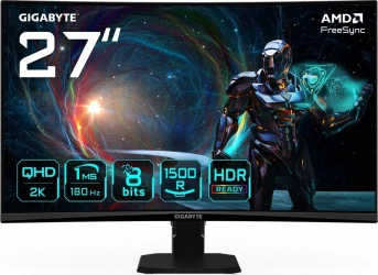 GIGABYTE GS27QCA – مقاس 27 بوصة – دقة 2K QHD – تردد 180Hz – منحنية – وقت استجابة 1ms – FreeSync Premium - شاشة